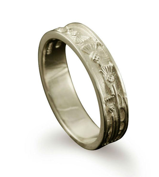 Thistle Wedding Ring in 9ct White Gold