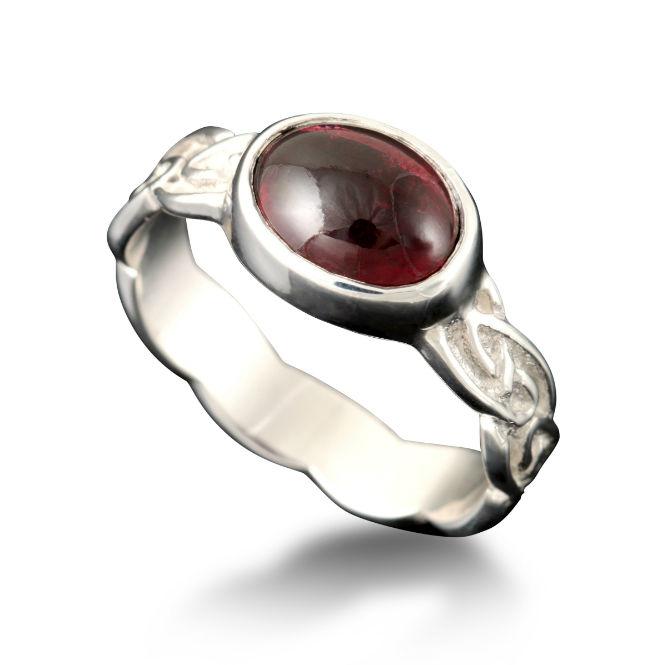 Muckle Roe Celtic Garnet Ring in 9ct White Gold