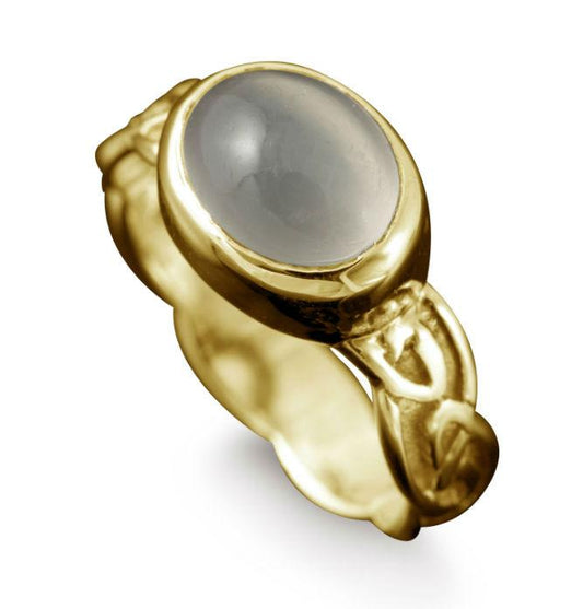 Muckle Roe Celtic Moonstone Ring in 18ct Yellow Gold