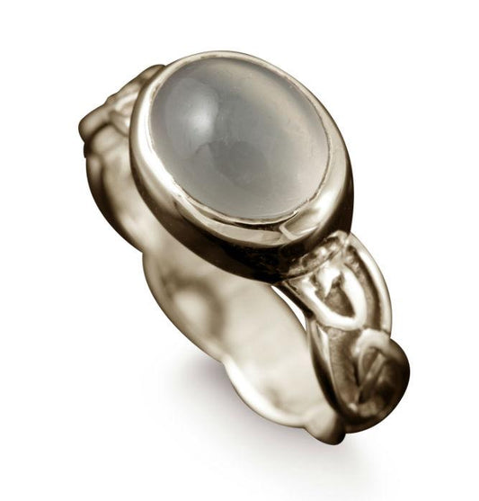 Muckle Roe Celtic Moonstone Ring in 18ct White Gold