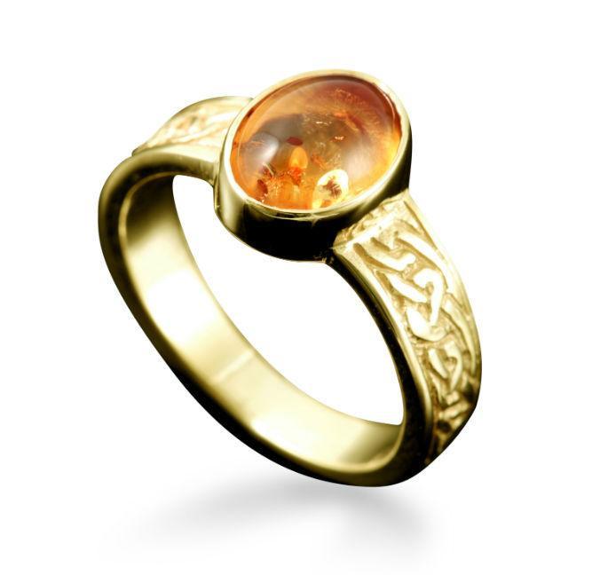 Uyea Celtic Amber Ring in 18ct Yellow Gold