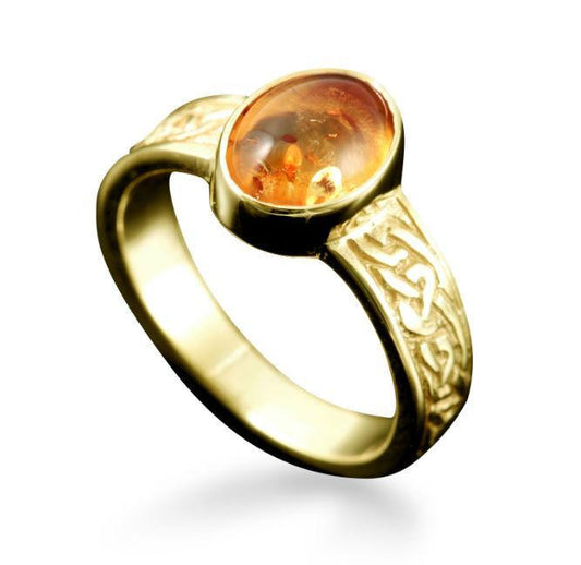 Uyea Celtic Amber Ring in 18ct Yellow Gold