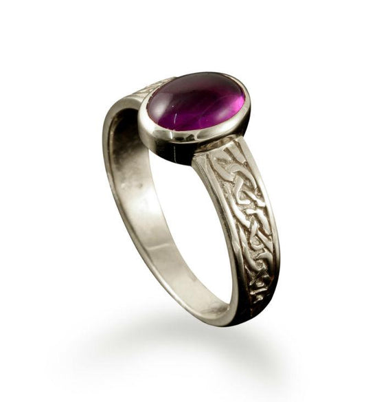 Uyea Celtic Amethyst Ring in 18ct White Gold