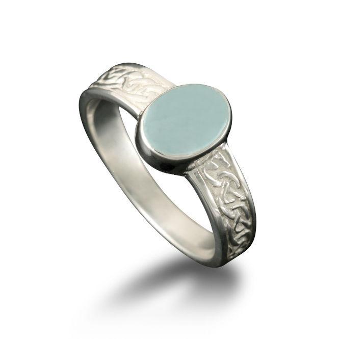 Uyea Celtic Aquamarine Ring in 18ct White Gold
