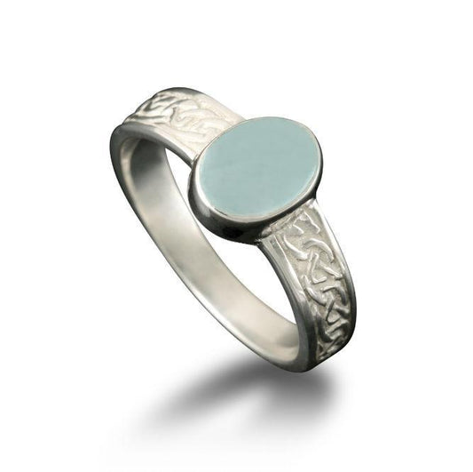 Uyea Celtic Aquamarine Ring in 18ct White Gold