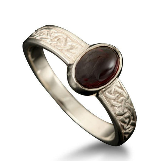 Uyea Celtic Garnet Ring in 18ct White Gold
