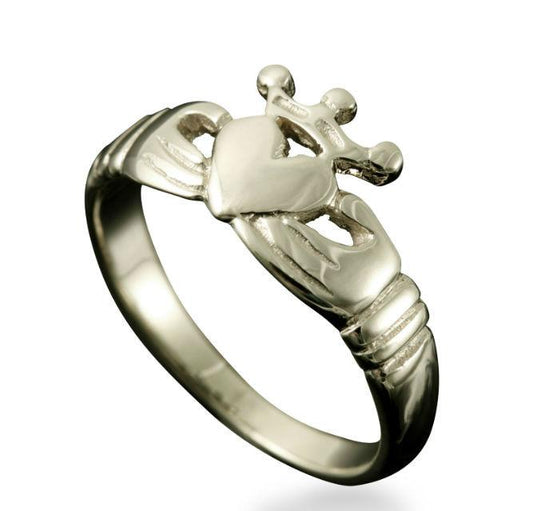 Claddagh Heart and Crown Ring in 9ct White Gold