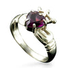 Claddagh Heart and Crown Ring with Amethyst in 18ct White Gold