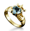 Claddagh Heart and Crown Ring with BlueTopaz in 18ct Yellow Gold