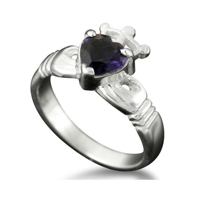 Claddagh Heart and Crown Ring with Iolite in Silver
