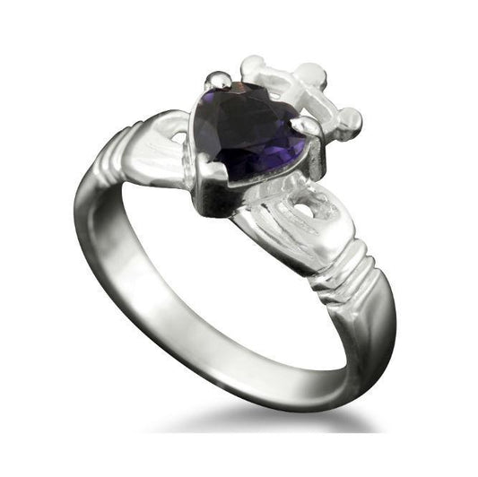 Claddagh Heart and Crown Ring with Iolite in Silver
